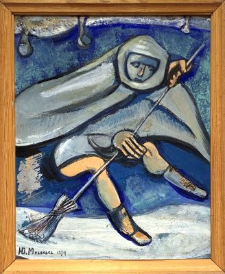 Медведев Юрий. Летящая на метле. (К &laquo;Мастеру и Маргарите&raquo;).
1974 г., картон, масло, 46х37 см. Хор 