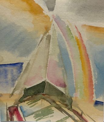 Кондратьев Павел. Пейзаж с радугой. Из серии &laquo;Чукотка&raquo;.
1960-е гг.,
Бумага, акварель, 15,3х13 см. 