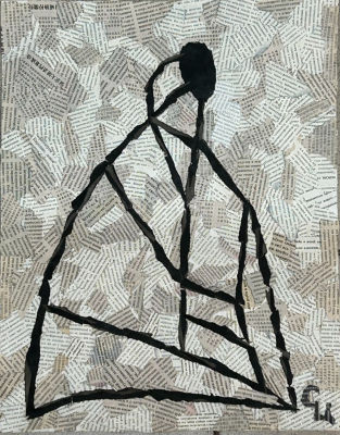 Цвиркунова Светлана. Женская фигура.
2017 г., бумага, коллаж, 43х34 см. Хорошая сохранность 