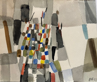 Жуков Владимир. Композиция.
1982 г.,
Бумага, акварель, 23,4х28 см. Хорошая сохранность 