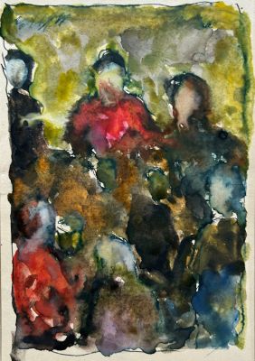 Алексеев Юрий. За столом.
1980-е гг.,
Бумага, см. техника, 23,2х15 см. Хорошая сохранность 