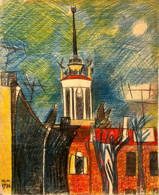 Медведев Юрий. Двор Бассейной 37.
1976 г.
Бумага, цв. карандаш, 43х35 см. Хорошая сохранность 