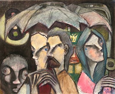 Медведев Юрий. Под зонтами.
2018 г.,
Бумага, см. тех., 50х61,3 см. Хорошая сохранность 