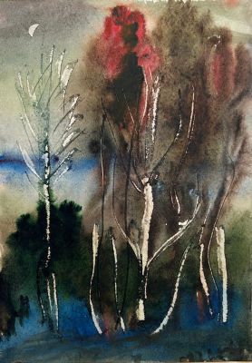 Бокучава Шакро. Лунный пейзаж.
1990-е гг., 
Бумага, акварель, 27х19 см. Хорошая сохранность 