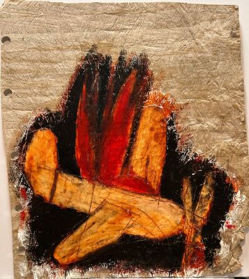 Михайлов Вадим. Горящий самолет. 
(На обороте – Бомбардировщик). 2020-е гг., Бумага авторская 