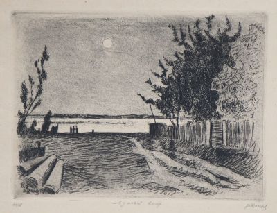 Воинов Всеволод. Лунный вечер. 1938 г. Бумага, офорт. 17х23 см (лист 30х45 см). Работа в 