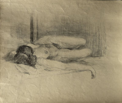 Неизвестный художник конца 19 – нач. 20 века. Лежащая обнаженная.
К.19 – нач. 20 вв.,
Бумага 