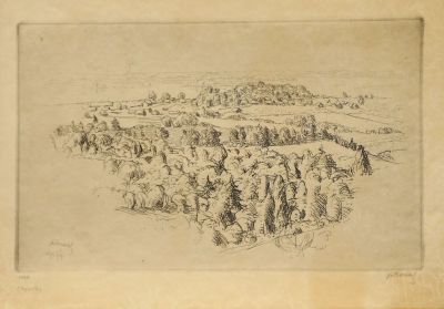 Воинов Всеволод. Пейзаж. 1939 г. Бумага, офорт (пробный оттиск), 25,9х33,8 см (лист). Работа в 