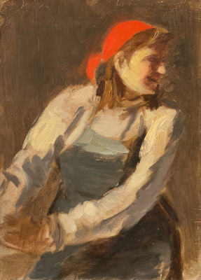 Кацеблин Алексей. Этюд работницы рыбного цеха в красной косынке. (На обороте – пейзаж). 1930-е 