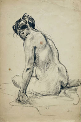 Анкудинов Сергей. Сидящая обнаженная. 1935 г., бум., уголь, 49х32,5 см. Работа за авторской 