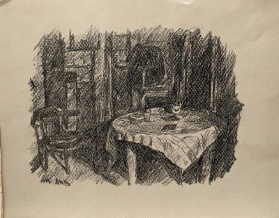 Львов Петр. Интерьер.
1930-е гг., 
Бумага, литография, 25х31 см (лист). Работа в хорошем 