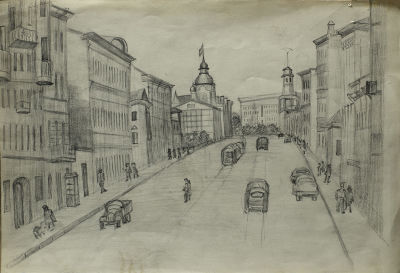 Неизвестный художник первой половины ХХ века. Ленинград, Садовая улица.
1920-30-е гг.,
Бумага 