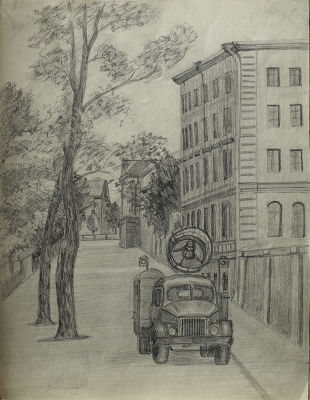 Неизвестный художник первой половины ХХ века. Спецтехника на улицах Ленинграда.
1920-30-е гг. 