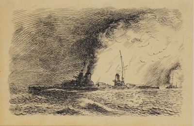 Тамби Владимир. Иллюстрация к книге Болгарева &laquo;История подводной лодки&raquo;. 1940 г. Бумага, тушь 