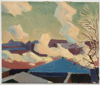 Ивлев Павел. &laquo;Кресты&raquo; на Лебедева - 2. 1930-е, картон, масло, 21,2х25,2 см. На обороте штамп 