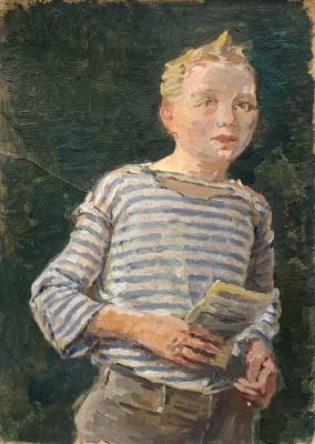 Ефимов Александр. Портрет мальчика в тельняшке. 
1942 г. Картон, масло, 41х29 см. Работа в 