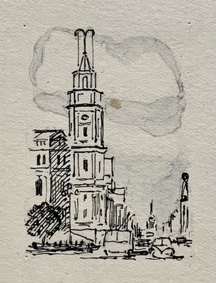 Ивлев Павел. Невская башня. Из серии &laquo;Книжные заставки&raquo;. 1960-е, тушь, акварель, лист 15х10,5 