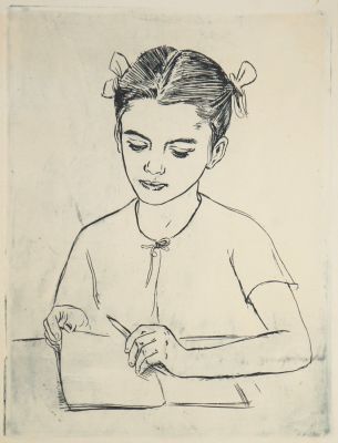 Ковалев Алексей. За уроками. 1966 г. Бумага, офорт. 39х29 см (лист 57х37 см). Работа в хорошем 