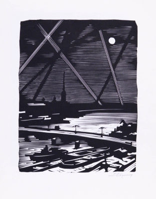 Ушин Андрей. Из серии &laquo;Ленинград в блокаде&raquo; (1). 1980-е гг., бумага, линогравюра, 29х23 см (лист). 