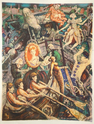 Вильнер Виктор. Гребцы. 1970-е гг. Бумага, цв.литография, 78х55 см (лист). Работа в хорошем 