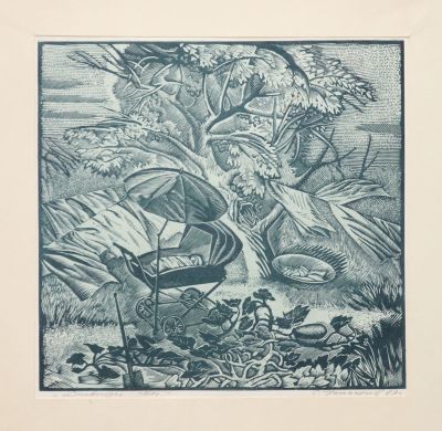 Гончаров С.А. Дневной сон. 1989 г. Бумага, гравюра на пластике, 20,3х29 см (лист). Работа в 