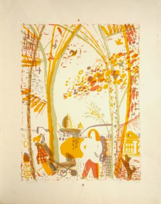 Гурина Ольга. Осень. Листопад. 1987 г. Бумага, цв.литография, 52,8х41,3 см (лист). Работа в 