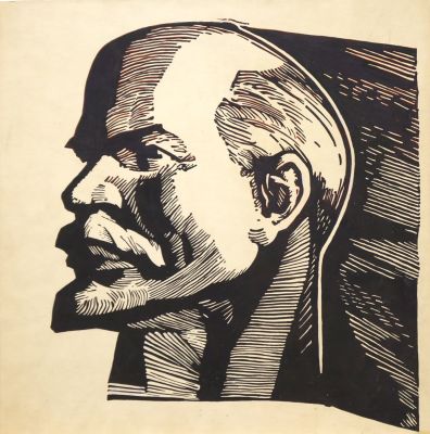 Жепко Геннадий. Портрет В.И.Ленина. 1970-е гг. Картон, темпера, 40х39,5 см. Работа в хорошем 
