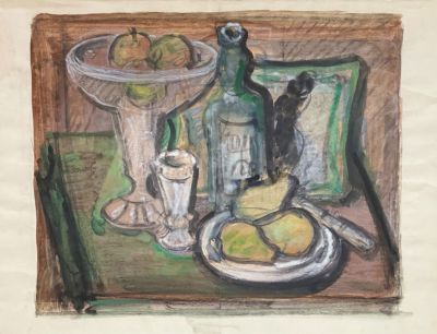 Кукс Миней. Натюрморт с грушами. 1970-е гг. Бумага, акварель, гуашь. 38х46 см. Работа в хорошем 