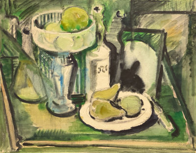 Кукс Миней. Натюрморт с грушами. 1977 г. Бумага, акварель, тушь. 43х55 см. Работа в хорошем 