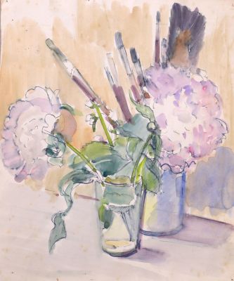 Кукс Миней. Натюрморт. 1960-е гг. Бумага, акварель. 32х26,5 см. Работа в хорошем состоянии, без 