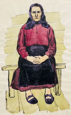 Лавров Петр. Портрет старушки (Мать художника). 1959 г. Бумага, акварель, тушь. 47,7х30 см. Рабо 