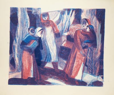 Нарышева Любовь. Материнство. 1980-е гг. Бумага, цветная литография, 51,8х62,9 см (лист). Работа 