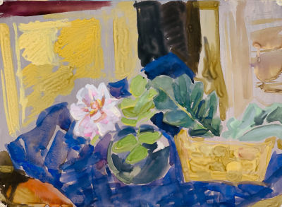 Жуков Владимир. Натюрморт с розой. 1984 г. Бумага, гуашь, темпера, 37,8х52,3 см. Работа в 