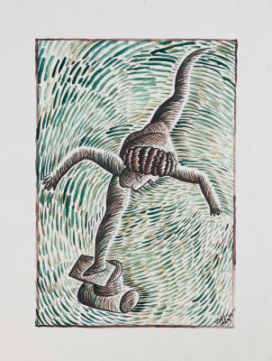 Тарасюк Иван. Акробат. 1996 г. Бумага, акварель, 47,4х36,1 см. Работа в хорошем состоянии, за 