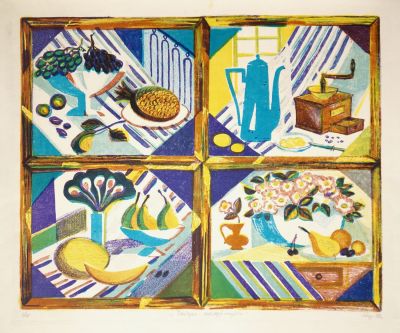 Давыдова Ольга. Четыре натюрморта. 1993 г. Бумага, литография, 2/10. 41х50 см (лист 49х62 см). Р 