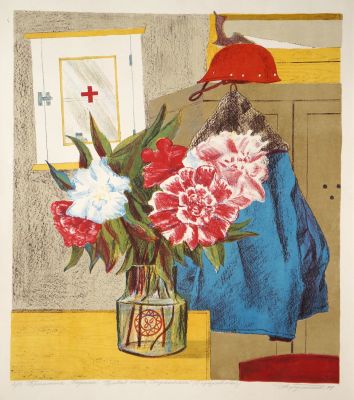 Кукушкин Олег. &laquo;Строители (В прорабской)&raquo;. Правая часть триптиха. 1979 г. , бумага, цв. 