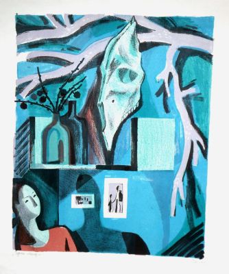 Давыдова Ольга. Череп лошади. 1990 г. Бумага, цветная литография. 47х39 см (лист 62х49 см). Рабо 