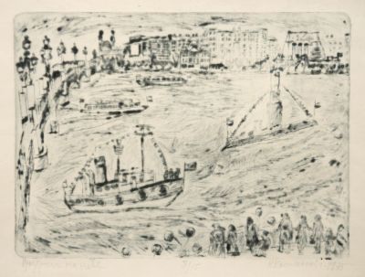 Кошелькова Наталья. Праздник на Неве. 1975 г., бумага, офорт, 8/15 экз., 33,5х46,5 см. Работа в 