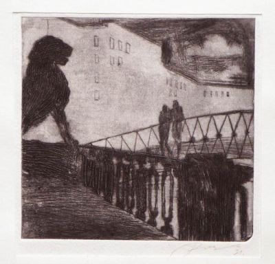 Розе Екатерина. Львиный мостик. 2021 г. Бумага, офорт. 14х14,5 см (размер оттиска). Работа в 
