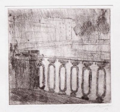 Розе Екатерина. На канале. 2021 г. Бумага, офорт. 14х14,5 см (размер оттиска). Работа в хорошем 