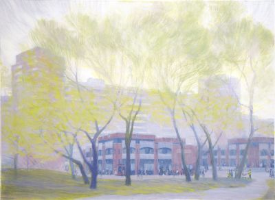 Успенский Михаил. Проспект Стачек. 1985 г. Бумага, темпера. 53х72 см. Работа в хорошем 