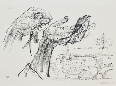 Иванов Олег. Флоренция. Старый мост. 1970-е гг., бум., литография, 56,6х77 см (лист). Работа в 