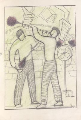 Кравченко Николай. Завод &laquo;Светлана&raquo;. Выдувание стеклоизделий. Эскизы для стеклянной пластины. 