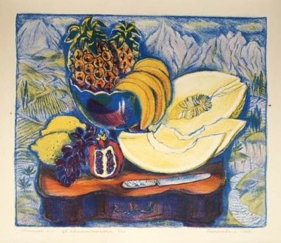 Эскараева Людмила. Южный натюрморт. 1987 г. , бум., цв.автолитография, 5/20 экз., 47х58 см (лист). 