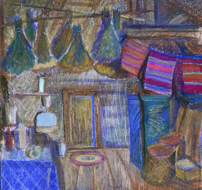 Саксон Ольга. &laquo;Сени&raquo; из серии Интерьеры. 1980-е гг., бумага, масляная пастель, 43х44,3 см (лист). 