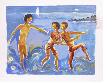 Сперанская Елена. Из серии &laquo;Детство на море&raquo;. 1970-е гг., бумага, литография, гуашь, 46х62,8 см 