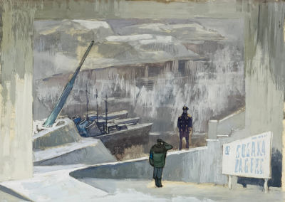 Степанов. Эскиз декорации к пьесе Германа &laquo;У нас на Севере&raquo;. 1970-80-е гг., бум., темпера, 30 