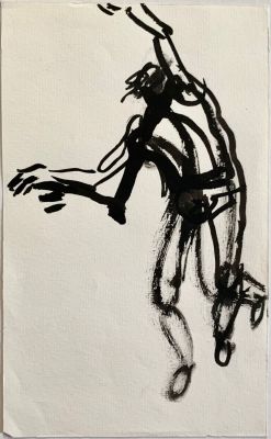 Богдеско Илья. Дон Кихот. Эскиз к гравюре &laquo;Свидание&raquo;. Конец 1980-х, тушь, лист 23,8х14,6 см. Про 