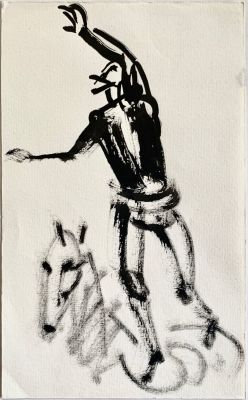 Богдеско Илья. Дон Кихот. Эскиз к гравюре &laquo;Свидание&raquo;. Конец 1980-х, тушь, лист 23,8х14,6 см. Про 