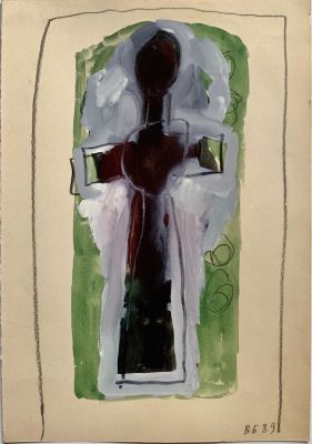 Бродский Вадим. Литовский мотив. 1989, акварель, белила, карандаш, 26,5х19 см. Год и подпись 